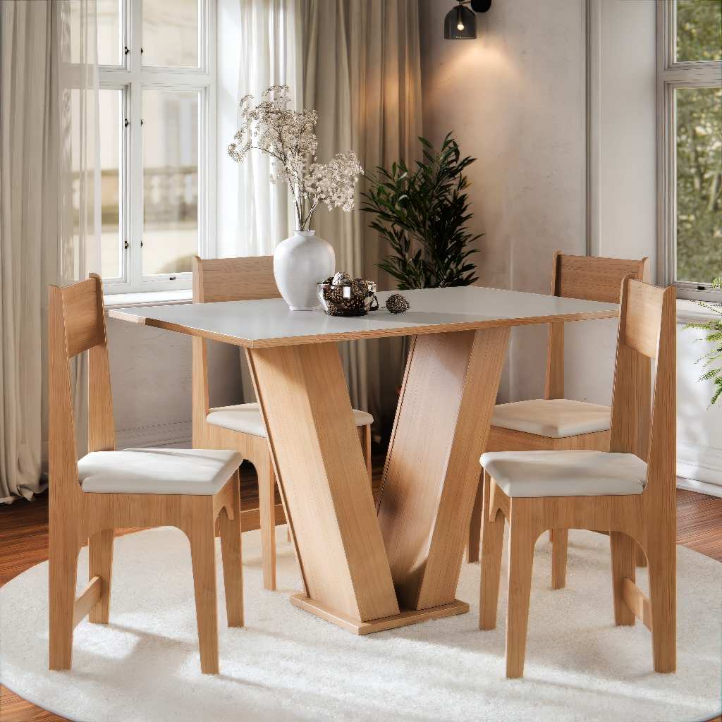 Vivi — Mesa de jantar com quatro lugares e base escultural em desenho marcante.